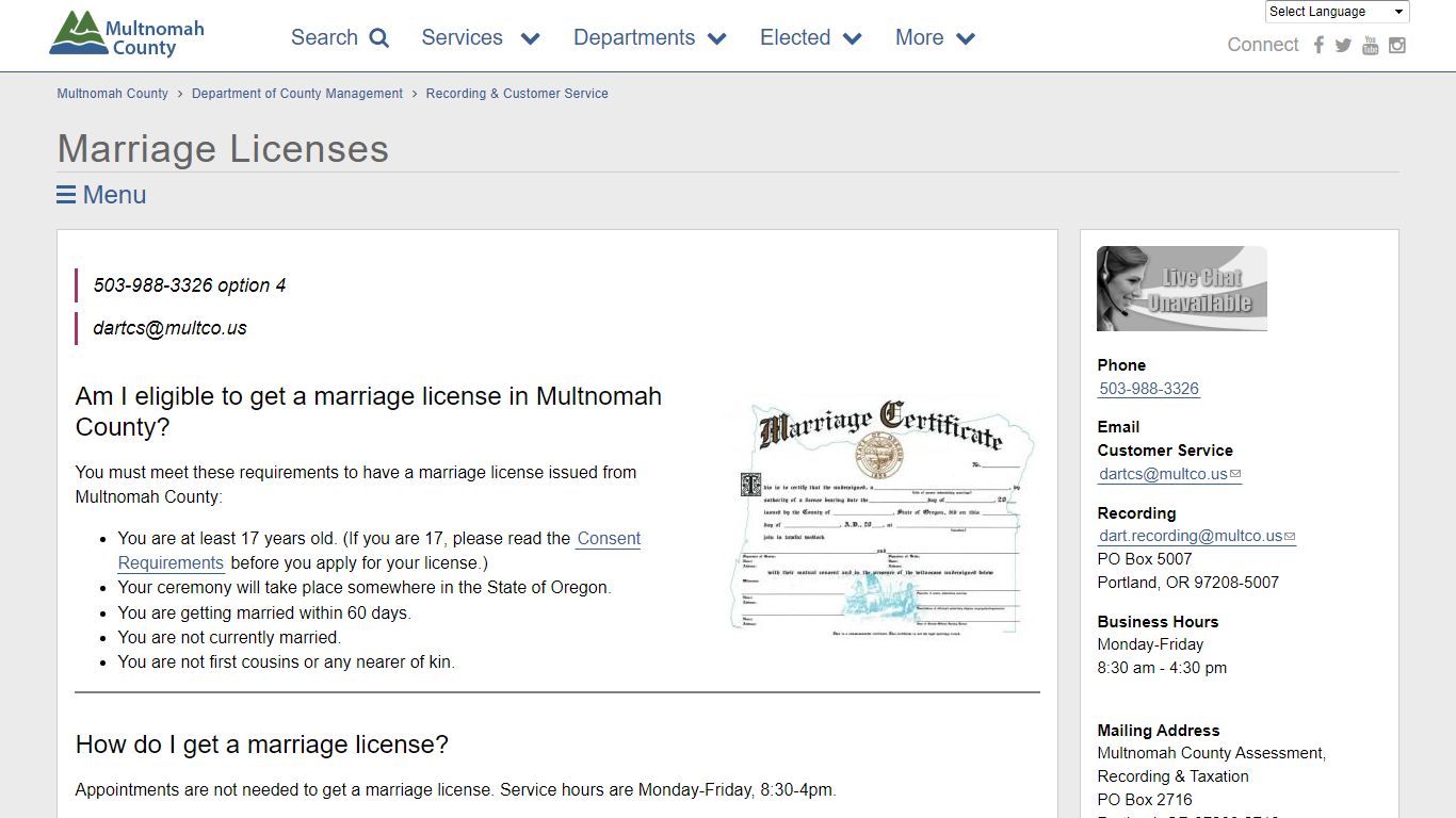 Marriage Licenses | Multnomah County